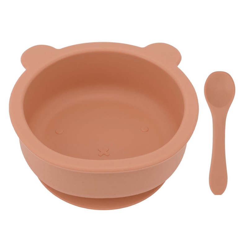Silicone Baby Bowl Spoon Set with Bottom Suction Cup Ergonomic
