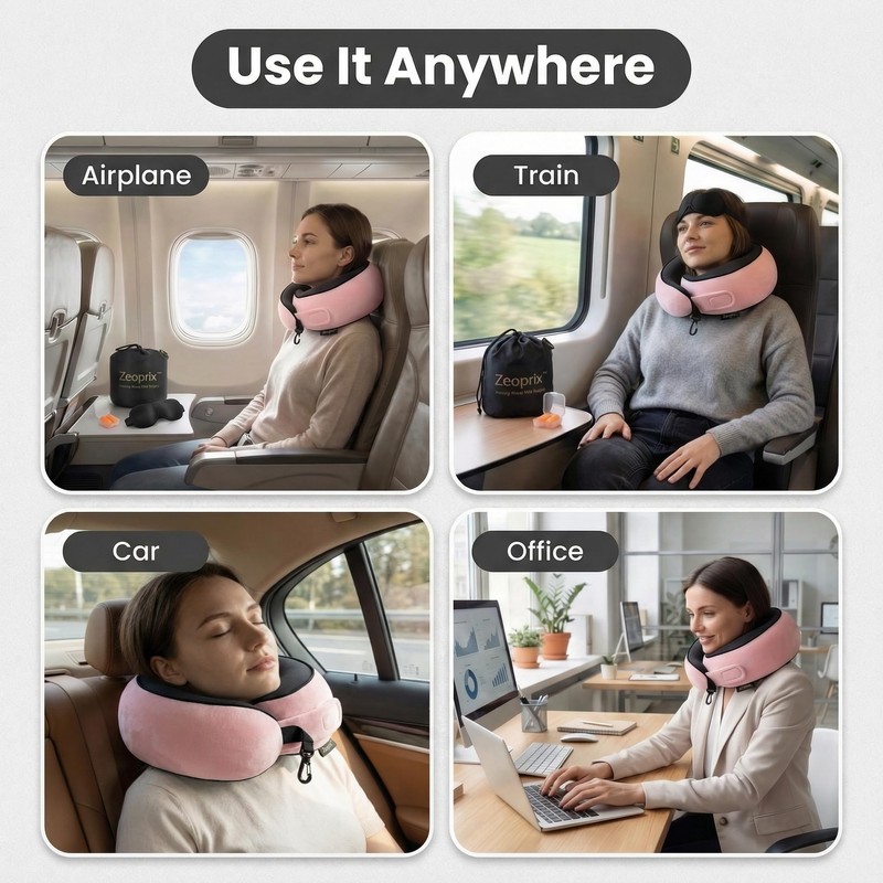 ZEOPRIX Memory Foam Wrap Around Travel Neck Pillow for Airplane,