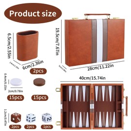 Brown Backgammon Set, 11 inch Portable and Travel Backgammon Set, 2 Players Classic Backgammon Set for Adults, Board game with Premium Leather Case Portable