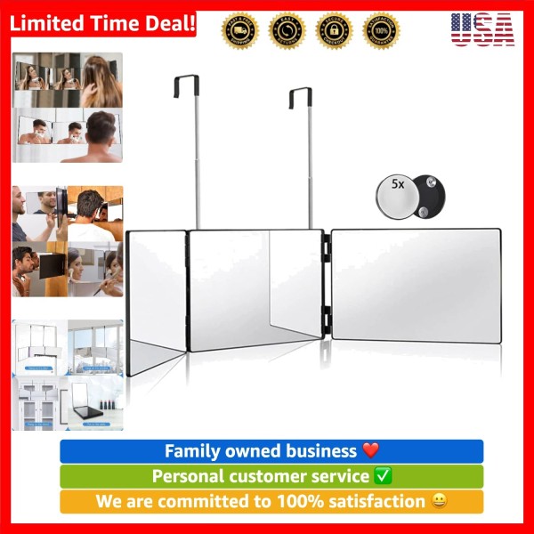 Unbranded 3 Way Mirror for Hair Cutting,360 Trifold Mirror with