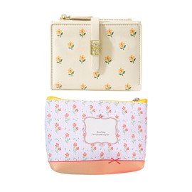 EHDWXVZM 1 Floral Leather Wallet and 1 Flower Purse, Short Purse, Cute Purse, Women's Purse, Multifunctional Card Holder, Mini Storage Bag, cream-coloured, Fashion