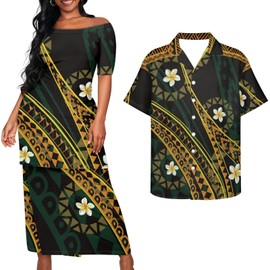 QUJUFOZY Samoa Couple Sets Outfits Tribal Puletasi Polynesian Couple Dress Samoa Couple Outfit Traditional Tribal Men and Women Matching Outfits Muumuu Dresses for Women Samoan Dress Mumu L