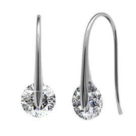 Cate & Chloe McKayla 18k White Gold Plated Drop Earrings with Crystal | Classic Silver Earrings with Round Cut Solitaire Crystal, Best Jewelry for Women, Hypoallergenic, Gift for Her