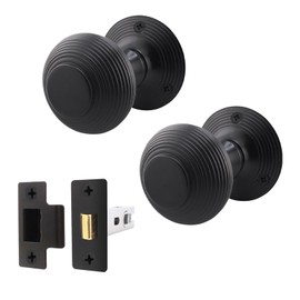 EAI Beehive Reeded Black Door Knob Set | 1 Pair of Matt Black Mortice Knobs (55mm) & Latch (76mm) for Internal Doors