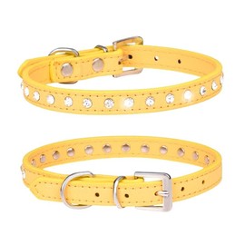 Serijoars Puppy Dog Collar with Crystal Diamond Colorful Bling Girl Puppy Small Dog Cat Collars (XS, Yellow)
