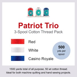 Not a defect Missouri Star Cotton Sewing Thread - Double Mercerized Cotton Thread 50wt - Heavy Duty All Purpose Quilting Thread 500 yds Patriotic Colors