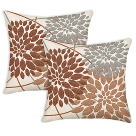 Asamour Brownish Red Decorative Dahlia Pillow Covers 18x18 Inch Set of 2, Geometric Floral Elegant Gray Green White Decor Autumn Fall Farmhouse Throw Pillows Cushion Cases for Sofa Bed Decorations