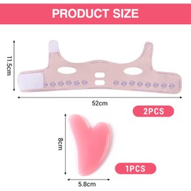 Bettinay 2 PCS V Line Lifting Mask with Facial Scraping Board, Adjustable Chin Strap for Sleeping, Pink