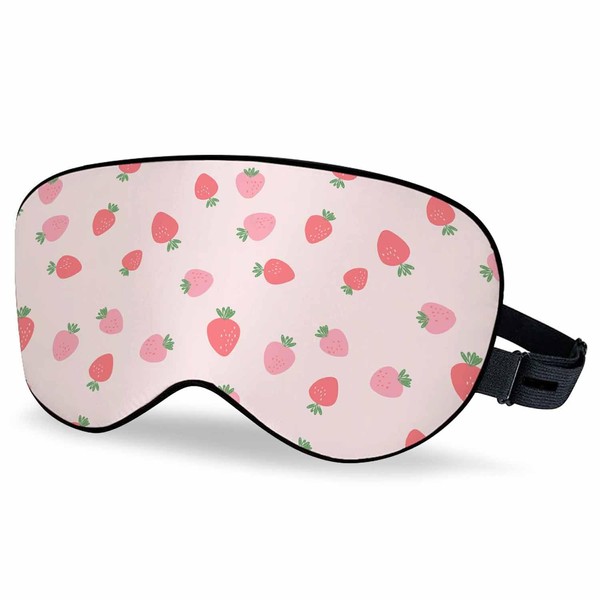 Vnwoalu Strawberry Sleep Eye Mask Fruit Green Leaves Cute Flower