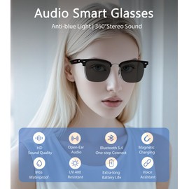 voogil Smart Sunglasses for Men & Women, Built-in Mic & Speakers Bluetooth Audio Glasses, Blue Light Filter & Polarized UV 400 Protection Lenses Open-ear Smart Glasses for Android iOS, Half Frame