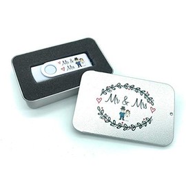 Mr & Mrs Wedding Bride & Groom USB Flash Drive Memory Stick in Gift Tin For Photos or Video (32gb memory)