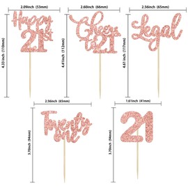 Paquete de 30 adornos para magdalenas de cumpleaños 21 de feliz cumpleaños con purpurina de oro rosa de veintiún a 21 años de edad, para decoraciones de pasteles de feliz cumpleaños 21 aniversario