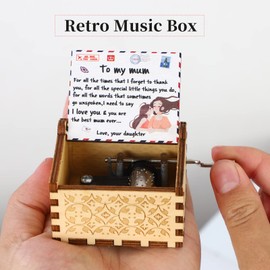 Meqtpomy Music Box for Mom Gifts from Daughter You are My Sunshine Music Box Vintage Laser Engraved Wooden Musical Boxes Hand Cranked Small Sunshine Music Box for Mothers Day/Birthday/Christmas
