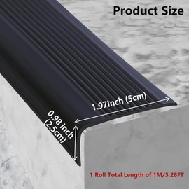 Stair Edge Trim Self-Adhesive, Non-Slip Stair Nosing & Edge Protector Steps Trim Rubber Strips for Staircase Step Uses (3.3FT, Black)