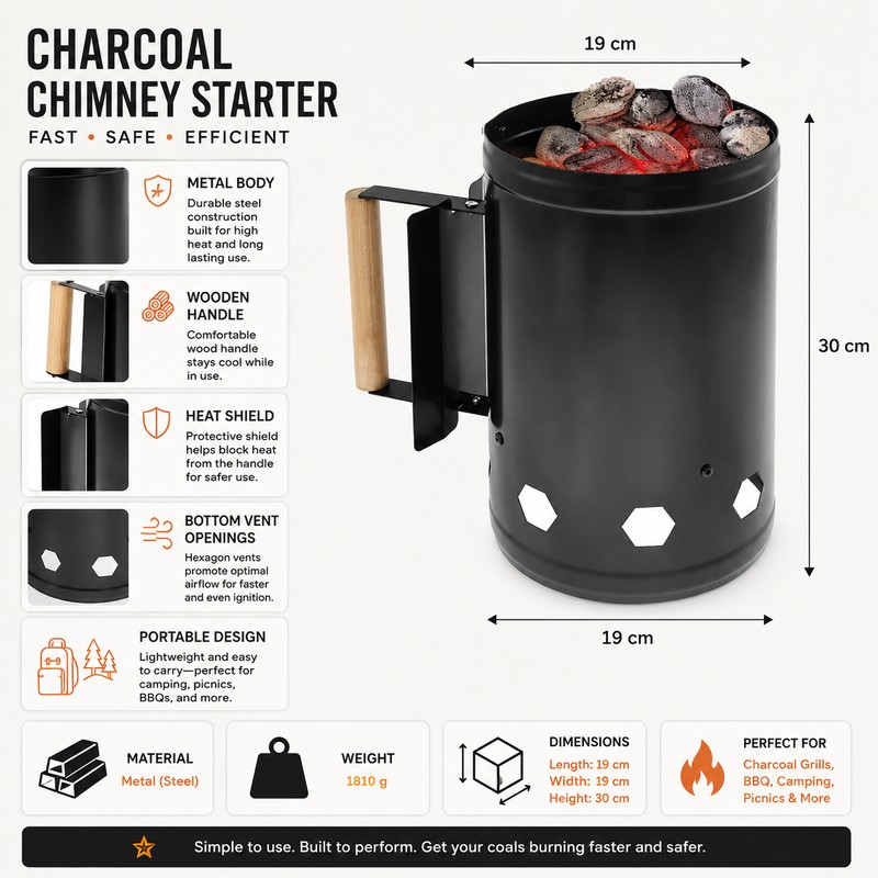 Charcoal Chimney Starter for Outdoor Grilling – Rapid Metal BBQ