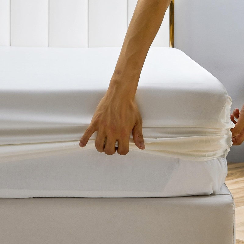 YASMENG Fitted Sheet 200 x 200 cm Satin White Plain