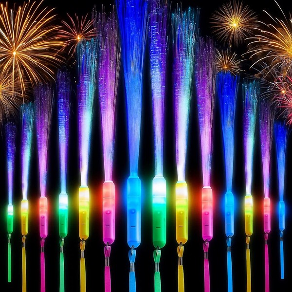 Jellybibo Fibre Optic Wands for Kids, 7 Blinking LED Colours,