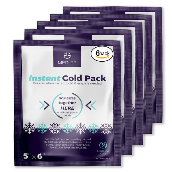 Instant Cold Packs - (5" x 6") Disposable Cold Compress Therapy Instant Ice Pack for Injuries, First Aid, Pain Relief for Tooth Aches, Swelling, Sprains, Bruises, Insect Bites (6)