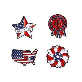 4th of July Enamel Brooches Set for Women Men USA American Flag Star Firework Patriotic Lapel Pins Red White Blue Waving for Veterans Independence Memorial Day Decor Gifts-4PCS