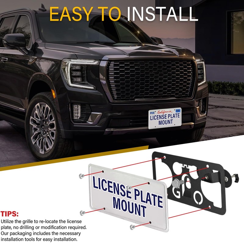 No Drill License Plate Holder Compatible with GMC Acadia 2013-2023