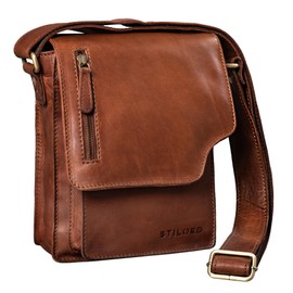 STILORD 'Pete' Shoulder Bag Leather Small Men's Shoulder Bag Vintage Messenger Bag Men's 8.4 Inch Tablet Bag Genuine Leather, Cognac - Brown, shoulder bag