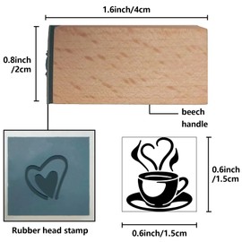 CRASPIRE Mini Wooden Rubber Stamp 3/5 Inch Coffee Heart Cute Pattern Small Wood Stamps Vintage Reusable Print for DIY Craft Card Scrapbooking Journaling Albums Card Making Planner Envelope