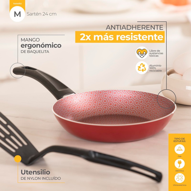 Ekco 66284, Sartén Classic, Rojo, 20 cm