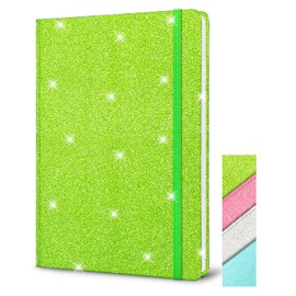 Green Glitter Lined Notebook A5, 160 Page 8.3x5.7” Glitter Never Peel Off Sparkle Journal for Girls Glitter Sparkly Hardcover Notebook Journal for Women Writing Teen Girl Gifts for School Home Work