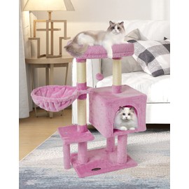 FISH&NAP Cute Cat Tree Kitten Cat Tower for Indoor Cat Condo Sisal Scratching Posts with Jump Platform Cat Furniture Activity Center Play House Pink