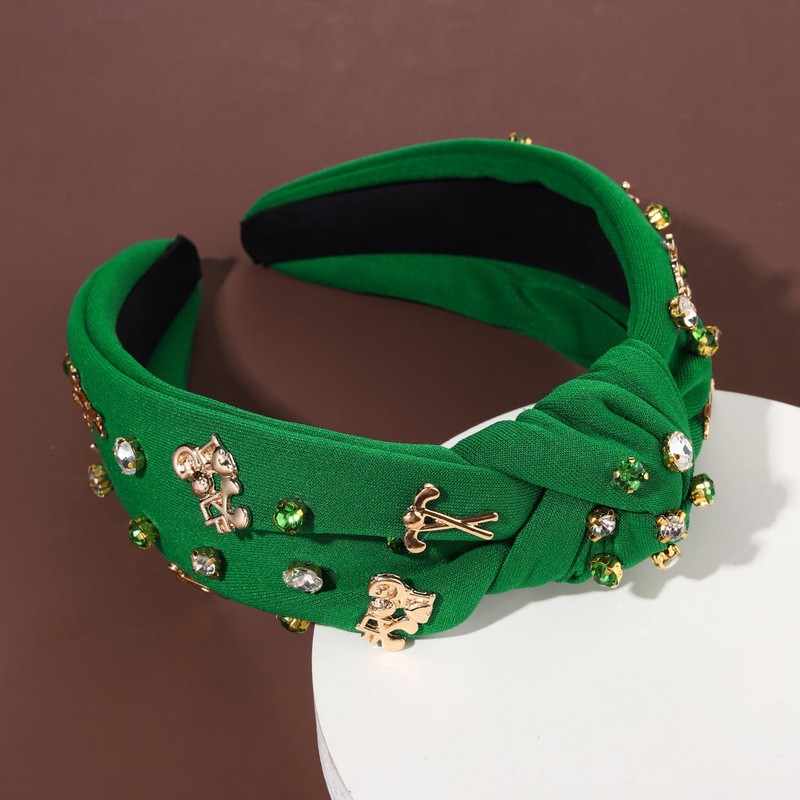 Golf Knotted Headband for Women Sports White Pearl Rhinestone Jeweled