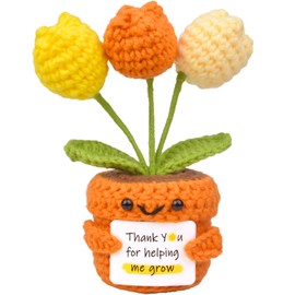 MuMyer - Flor de tulipán de ganchillo positiva, hecha a mano, con apoyo emocional, de punto, flores de tulipán, regalo inspirador para mujeres, gracias, agradecimiento, regalo positivo para profesora