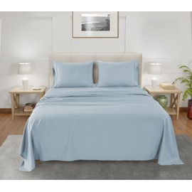 Queen Sheet Set, Cooling Sheets for Hot Sleepers, Tencel Lyocell 4PC Sheet Set, Deep Pocket Queen Sheets, Better than Queen Silk Sheets or Linen Sheets, Blue Sheets for Queen Size Bed