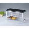 espidoo Metal Shoe Bench Organizer: 2-Tier Black Faux Leather Seat