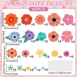 60Pcs Back to School Wildflowers Bulletin Board Decoration Wildflowers Classroom Decor Cutouts Set Preschool Floral Themed Card Teacher Students Supplies for Party School Classroom Walls Blackboard