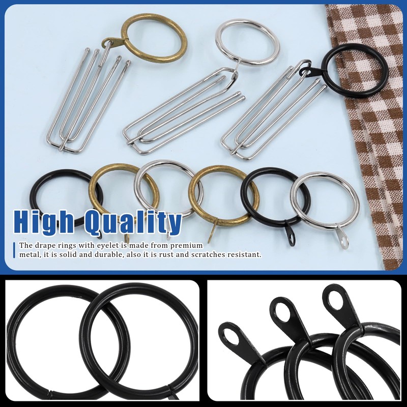 Glarks 40Pcs 1.2Inch Black Curtain Rings with Eyelet, Rustproof Metal
