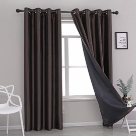 GYROHOME Faux Silk Blackout Curtains with Black Liner, Solid Window Treatment Drapes for Bedroom Living Room, Thermal Insulated Grommet Top (2Panels,52x96inch,Coffee/Brown)