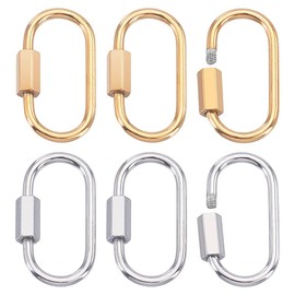 HOBBIESAY 6Pcs Small Locking Carabiner Screw Stainless Steel Oval Screw Carabiner Lock Charms Locking Keychain Clip Hook Quick Link for Bracelet Necklace Keychain Jewelry Making