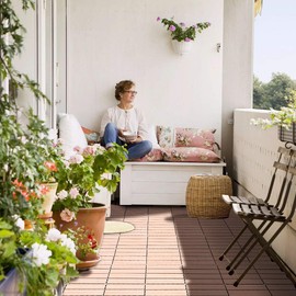 Sunnygalde 12"x12" Wood Plastic Interlocking Flooring Tiles 4-Slats Straight Pattern Interlocking Deck Tiles for Patio,Balcony, Porch, Backyard（6 PCS）