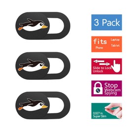 SIREG Webcam Cover Slide 0.027in Ultra Thin Web Camera Cover for Laptops Smartphone PC Tablets for Protecting Your Privacy Security (Penguin - Black & 3 Pack)