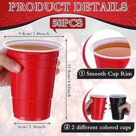 Sunnychicc 50 Pcs 16 oz Plastic Cups Bulk Disposable Plastic Party Cups for Graduation Wedding Birthday New Year Theme Party (Black,Red)