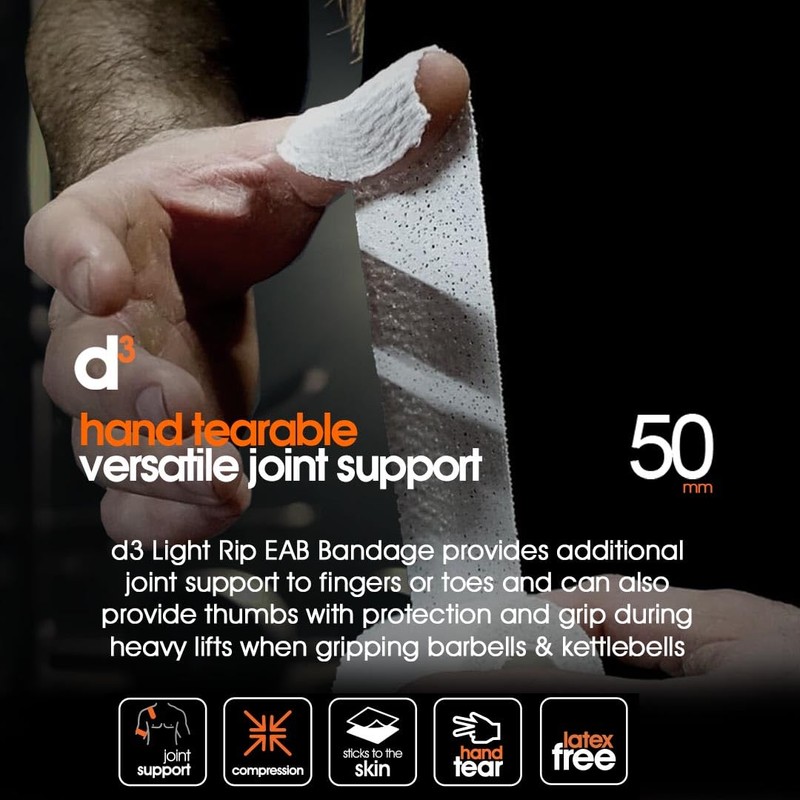 d3 Light Rip EAB Spandex Bandage Hand-Tearable Black 50mm x