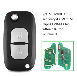 Heart Horse 2 Button Car Key Remote Control for R Enault, Flip Key Shell Remote Key Case for Clio 3 Kangoo Master Modus Twingo (FSK 433 MHz PCF7961A Chip)