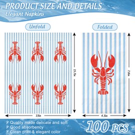 FYSUIMU 100 Pcs Crawfish Guest Napkins Watercolor Summer Crayfish Stripe Paper Napkins Blue Red Lobster Disposable Bathroom Hand Towels for Party Dinner Table Supplies