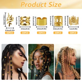 Pack of 250 Hair Accessories Gold, Hair Spiral Clips, Hair Beads for Clip-On Dreadlocks Jewellery Gold Hair Jewellery Pirate Adjustable Metal Cuffs for Braids Hair Accessory Women Men