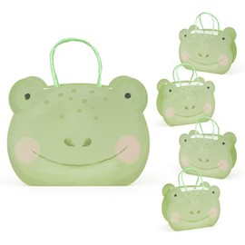 Cheerland Frog Party Favor Bags Green Paper Gift Bag Animal Theme Shaped Goodie Treat Bags for Kids Birthday Jungle Picnic Classroom Zoo Baby Shower Party Decorations 4pcs