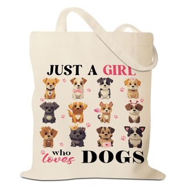 Ggjgrpx Dog Gifts for Women Birthday Gift Ideas for Dog Lovers Friendship Just A Girl Who Loves Dogs Canvas Tote Bag Graduation Gifts for Sister Bestie Coworker