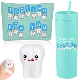 Skylety 3pcs Dental Hygienist Gift Dentist Gifts Dentist Tumbler with Lid Cute Teeth Makeup Bag Stress Toy Christmas Thank You Employee Appreciation Gift for Women Nurse Graduation (Green)