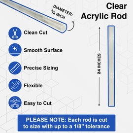 Duco Clear Plastic Acrylic Rods - (Pack of 1) USA-Made 3/4 Inch Thick, 24 Inch Plastic Dowel Rods Acrylic Stick - Great for D.I.Y Crafts & Projects