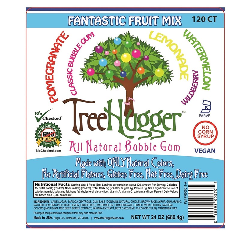 Tree Hugger Bubble Gum, Fantastic Fruit, Natural Flavors, No Artificial