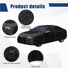 Jzahyuk Waterproof Car Cover All-Weather Snow, Uv and Wind Outdoor Full Car Cover Can Reach 4000pa Waterproof Car Cover is Suitable for 180-185 Inch All-Weather Car Cover (Black)